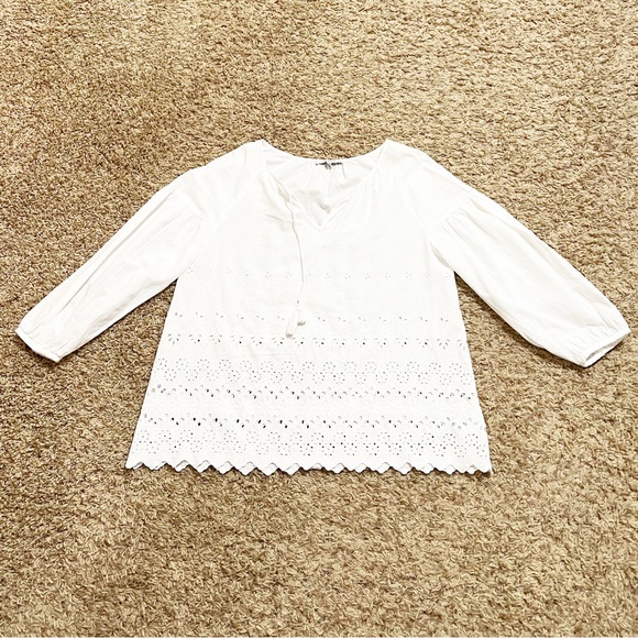 [Madewell] White Tassel Tie Top Eyelet Cutout Scallop Hem Size XSmall - Picture 4 of 11